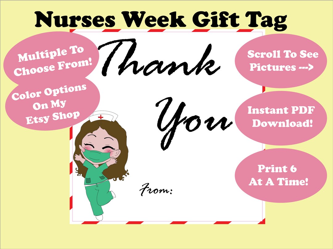 Nurse Gift Tag Printable PDF Nurses Week Gift Tag W Brunette Chibi ...