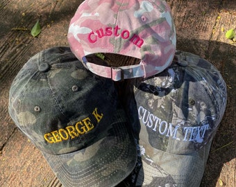 Custom Embroidered Camo Hat, Personalized Text Logo Baseball Cap, Custom Dad Hat Gifts, Sorority Hat, Unstructured Cotton Unisex Y2K