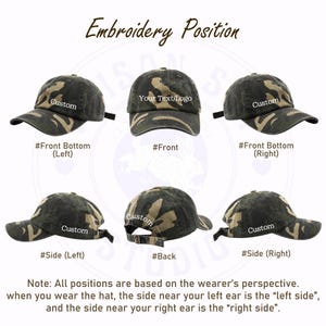 Gorra de camuflaje bordada a medida, gorra de béisbol con logotipo y texto personalizado, regalos personalizados para papás, gorra de hermandad, gorras de graduación Y2K unisex de algodón suave imagen 7