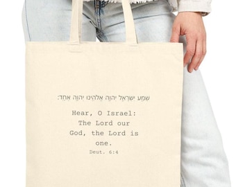 Religiöse messianische Einkaufstasche, spirituelle christliche Shema Canvas Tragetasche, Einkaufstasche auf Glaubensbasis, umweltfreundliche Handtasche mit hebräischer Schrift,