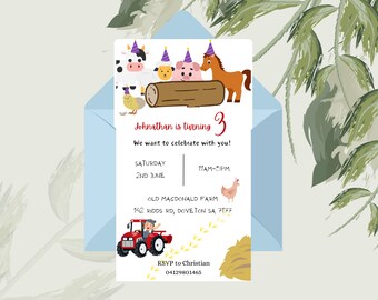 Farm Birthday Editable Invitation, Farm Birthday Evite, Farm Party Invite Text Invitation, Barn Party Evite, Barn Invitation Text