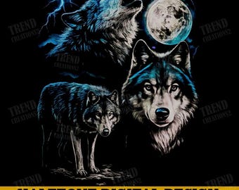 Wolf Halftone Png, Midnight Wolves Png, Wolf Pack Halftone, Howling Wolf Png, Wolf Moon Design, Wildlife Shirt Png, Wolf Sublimation