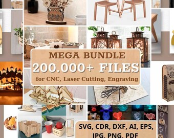 Mega Laser Cut Bundle SVG | Cnc Files | Engraving Svg | Mega Pack 200,000 Vector Files For Laser Cutter DXF, CDR, 2D, 3D for Cnc