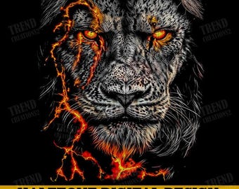 Lion Halftone Png, Fierce Lion Portrait Png, Lightning Lion Design, Powerful Wildlife Png, King Of The Jungle, Animal Shirt Design