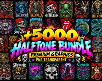 5000 Halftone Png Designs, Metal Halftone Bundle, Skull Png Collection, Rock Shirt Designs, Gothic Png, Heavy Metal Graphics