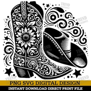 Cowgirl Boots with Flowers SVG Digital File for Cricut, Vector Graphic Design Cut Print Laser Engrave Files, Instant Digital Download