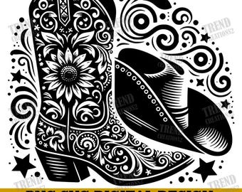 Cowgirl Boots with Flowers SVG Digital File for Cricut, Vector Graphic Design Cut Print Laser Engrave Files, Instant Digital Download