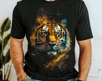 Majestic Tiger Portrait: Intense Gaze of the King of the Jungle, Halftone layout for DTF printing, Design for DTF & Sublimation