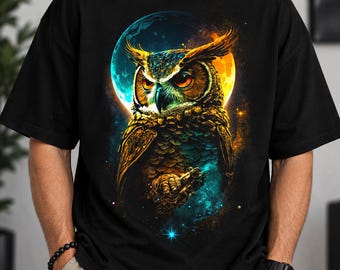Nocturnal Wisdom: Halftone Art of the Wise Owl Beneath the Moon, Sublimated Shirt Designs, Halftone Design for DTF & Sublimation T-shirt Pri