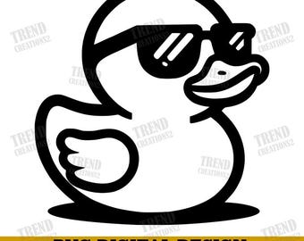 Rubber Duck Clipart, Duck With Sunglasses Svg & Png, Bath Duck Silhouette, Sublimation Design, Duck Cut File, Duck Vector Image