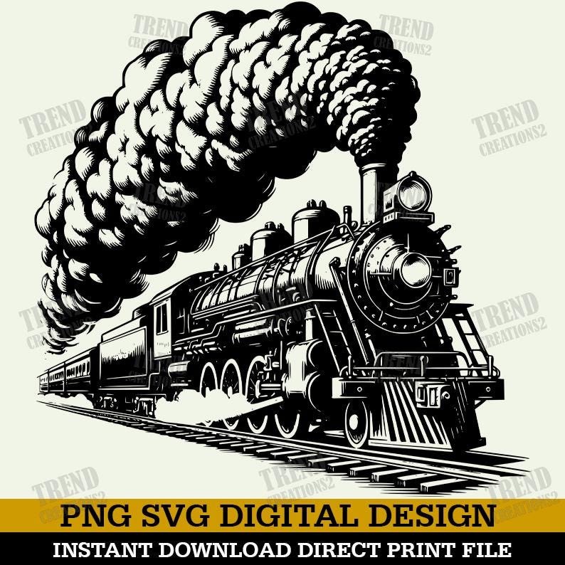 Train Svg & Png, Train Clipart, Train Vector Image, Locomotive Silhouette, Railway Locomotive Sublimation Design, Train Cut File, SVG, PNG