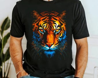 Orange Tiger Face PNG DTF, Halftone Orange Tiger, Wild Tiger Face Beach T-shirt in PNG, Sublimation Tiger Design, Halftone, Dtf