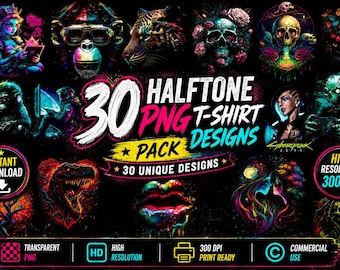 Halftone PNG T-shirt Design Pack, Halftone Designs, T-shirt Printing, DTF Printing, DTG, abstract designs, png designs, sublimated designs