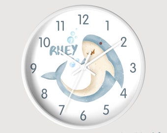 Wall Clock Shark Kids Clock Shark Nursery Decor Baby Shark Wooden Wall Clock Fish Modern Wall Clock for Kids Ocean Life Clock Gift for 3 boy