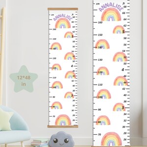 Groeigrafiek regenboog verjaardagscadeau regenboog gepersonaliseerde lengtetabel voor kinderen regenboog slaapkamer decorcadeau 1-jarig meisje 2-jarige aquarel