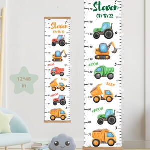 Groeigrafiek Bouw Verjaardag Hoogtegrafiek voor kinderen Gezinsgrafiek Cadeau 1-jarige jongen Bouw Kinderkamerinrichting Tractorbulldozer