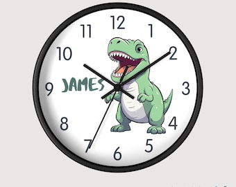 Kids Clock Dino Wall Decor Dinosaur Nursery Clock Tyrannosaurus Rex for 2 Year Old Boy 3 Year Dino Personalized Clock Dino Christmas Gift