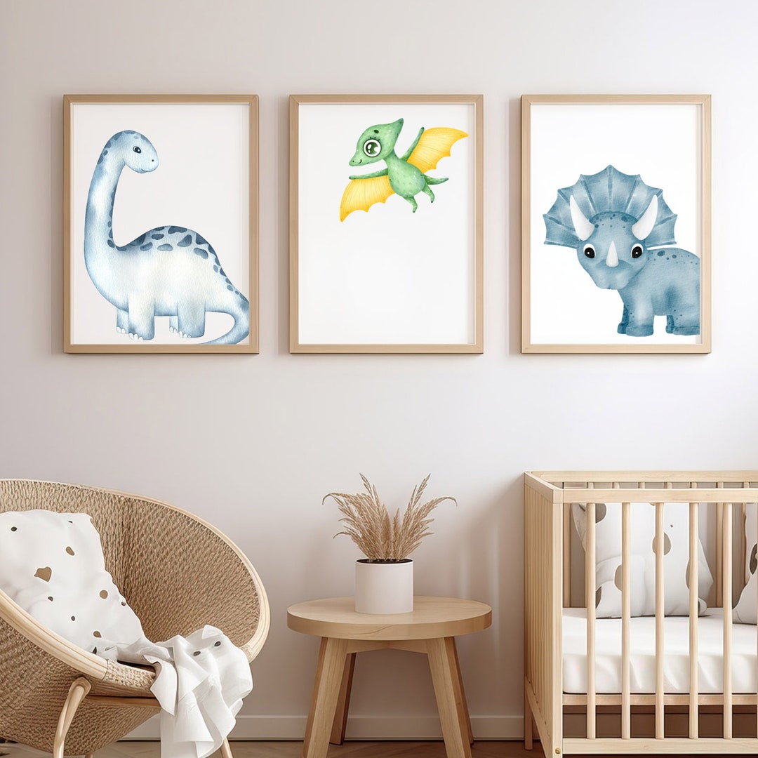 Watercolor Dino Nursery Wall Art Collection Dino Baby Room Decor Set ...