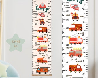 Growth Chart Fire Truck Bedroom Wall Decor Gift Fire Station Height Chart for Kids Gift 2 Year Old 3 Year Old Boy Fire Truck Christmas Gift