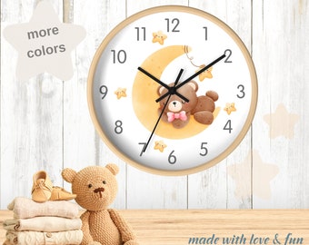 Personalized Kids Clock | Nursery Clock Wall | Boho Kids Room Decor | Wooden Wall Clock | Teddy Bear Clock Modern Wall Clock Kids Clock