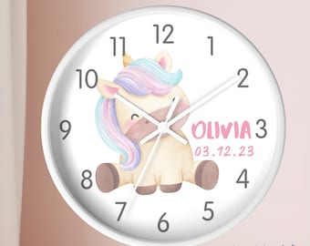 Personalized Kids Clock | Nursery Unicorn Clock Wall | Boho Kids Room Decor | 1 Year Old Girl Gift Custom Baby Gift Baby Shower Gift Decor