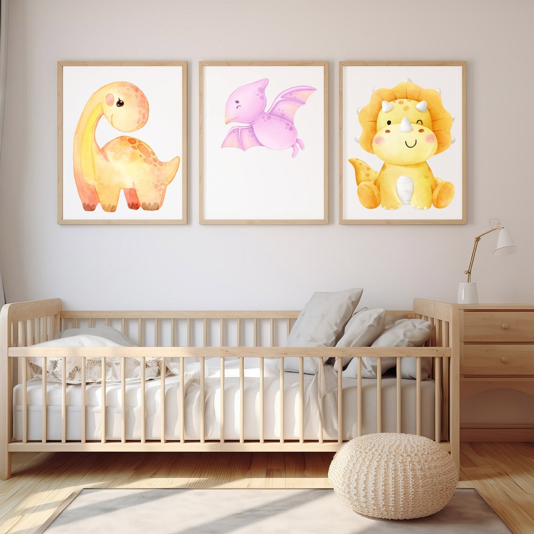 Watercolor Dino Nursery Wall Art Collection Dino Baby Room Decor Set ...