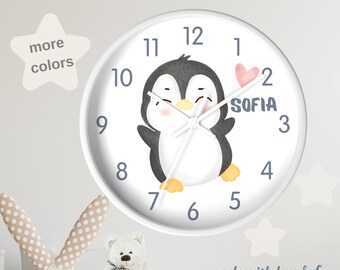 Personalized Clock Penguin Wall Decor Penguin Nursery Clock for Kids for Boy Animal Birthday Gift Wall Clock Penguin Christmas Gift Toddler