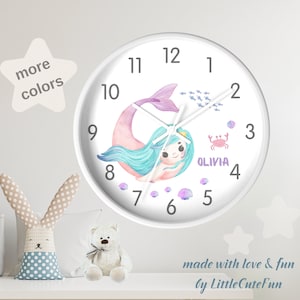 Wall Clock Little Mermaid Wall Decor Mermaid Nursery Clock for 2 Year Old Girl 3 Year Birthday Mermaid 10 inch Wall Clock Christmas Gift