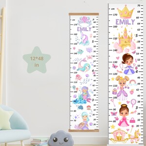 Groeimeter zeemeermin prinses kinderkamerdecoratie prinses verjaardag meisje cadeau voor 2-jarig meisje 3-jarige cadeau 4-jarige lengtemeter liniaal