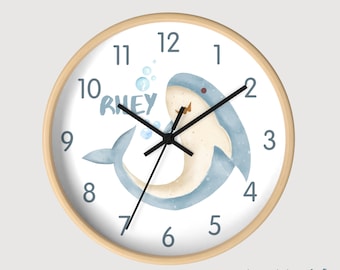Personalized Kids Clock Shark Nursery Wall Clock Shark Kids Room Decor Shark Wooden Wall Clock Baby Shark Clock Modern Wall Clock for Kids