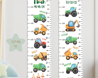 Growth Chart Construction Bedroom Wall Decor Gift Height Chart for Kids Gift 2 Year Old 3 Year Old Boy Tractor Bedroom Christmas Gift