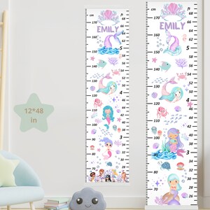 Groeigrafiek zeemeermin verjaardag hoogtegrafiek gepersonaliseerd cadeau kinderen 2-jarig meisje 3-jarig meisje zeemeermin kinderkamerdecoratie bord oceaankwekerij