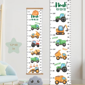 Courbe de croissance Construction Anniversaire, cadeau personnalisé courbe des tailles pour enfant, cadeau 1 an, 2 ans, 3 ans, garçon, tracteur, décoration de chambre à coucher