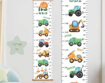 Growth Chart Construction Birthday Personalized Gift Height Chart for Kids Gift 1 Year Old 2 Year Old 3 Year Old Boy Tractor Bedroom Decor
