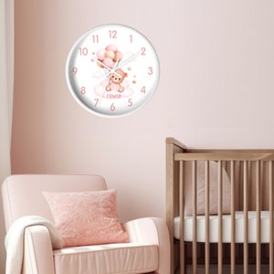 Personalized Wooden Teddy Bear Nursery Clock | Modern Wall Decor for ...