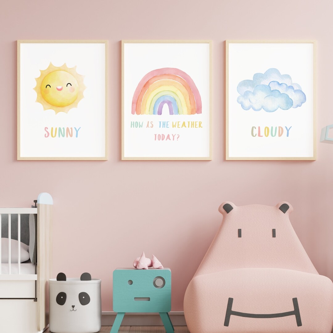 Rainbow Wall Art Set of 3 Digital Downloads for Kids Watercolor Sun ...