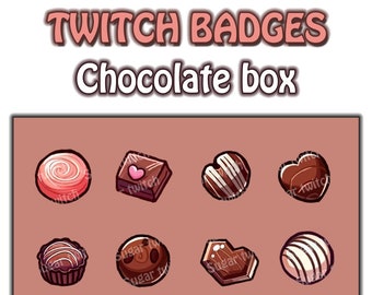 Cute Box of Chocolates Bonbon Twitch Sub/bit Badges 8pcs