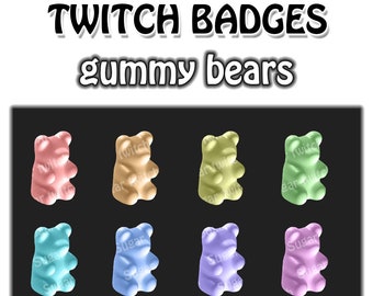 Cute Rainbow Pastel Gummy Bear Twitch Badges 8pcs