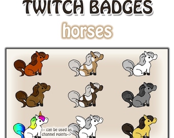Cute Kawaii Horses Twitch Sub/Bit Badges 9pcs - Unicorn and Pegasus Can Be Used as Channel Points (112x)
