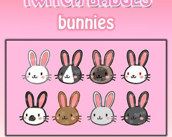 Cute kawaii small bunny rabbit twitch sub/bit badges 8pcs, bun twitch kick youtube art
