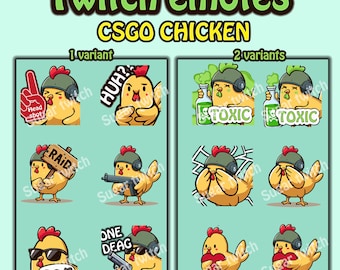 CSGO CS Twitch Sub Emotes, Cute CS Chicken Emotes for twitch, kick, youtube, 9 Emotes, 3 with 2 variants