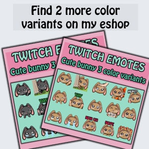 Cute kawaii lop bunny rabbit emotes for twitch,youtube,kick, 1 of 3 variants-WHITE black,brown 12 unique emotes with 3 extra variant emote zdjęcie 2