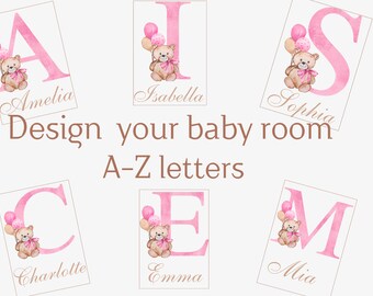 Póster personalizado del alfabeto para guardería: un póster con nombre personalizado con letras adorables para la decoración de la habitación de su bebé