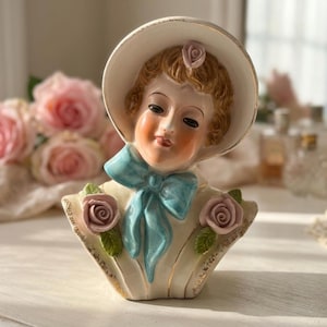 Vintage Ceramic Head Vase, Mid-Century Acme Ware Japan Pottery, Vanity Shelf Decor
