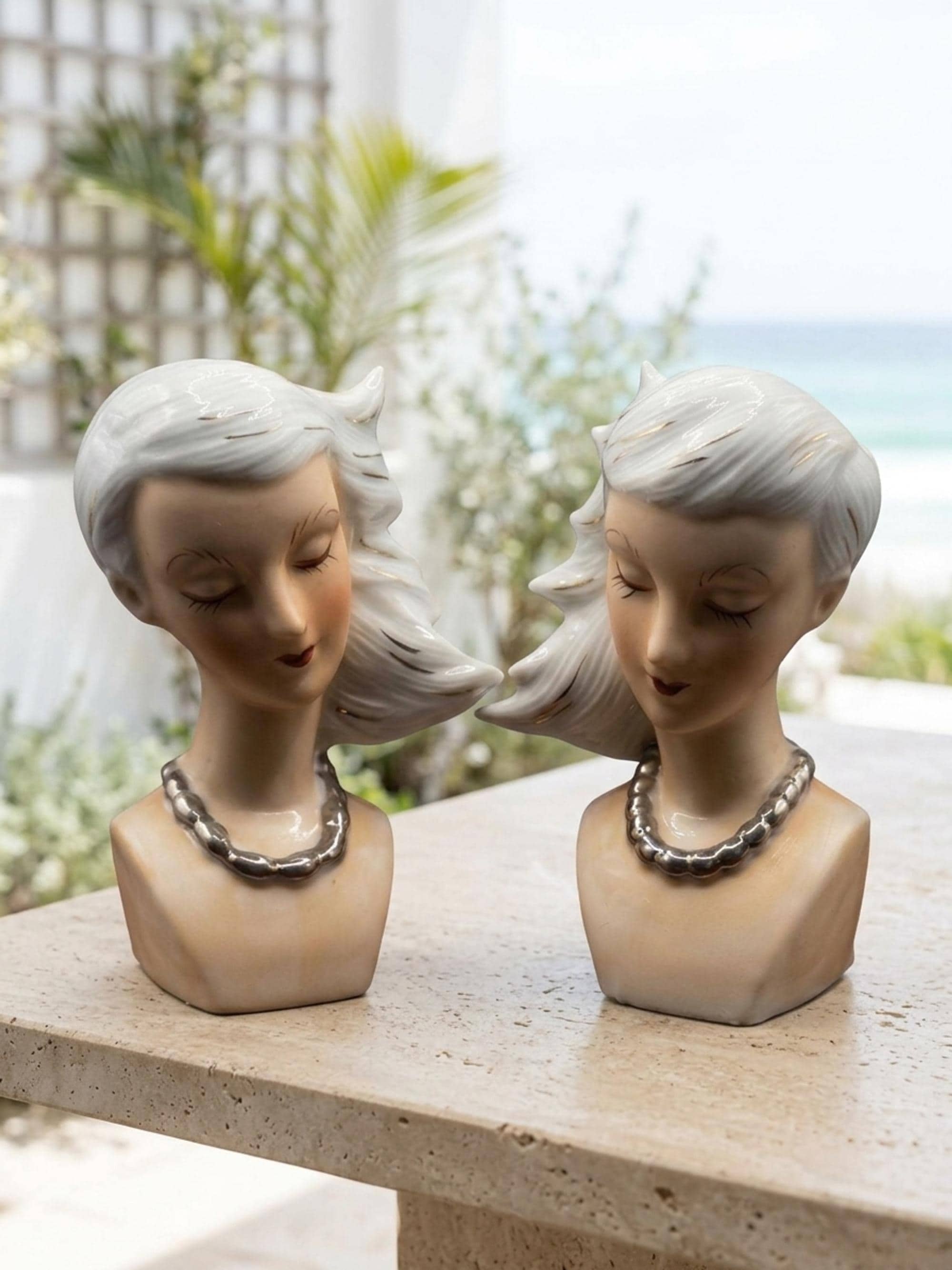 フラヘッド　アンティーク 1940s Lady Head Vase - Etsy