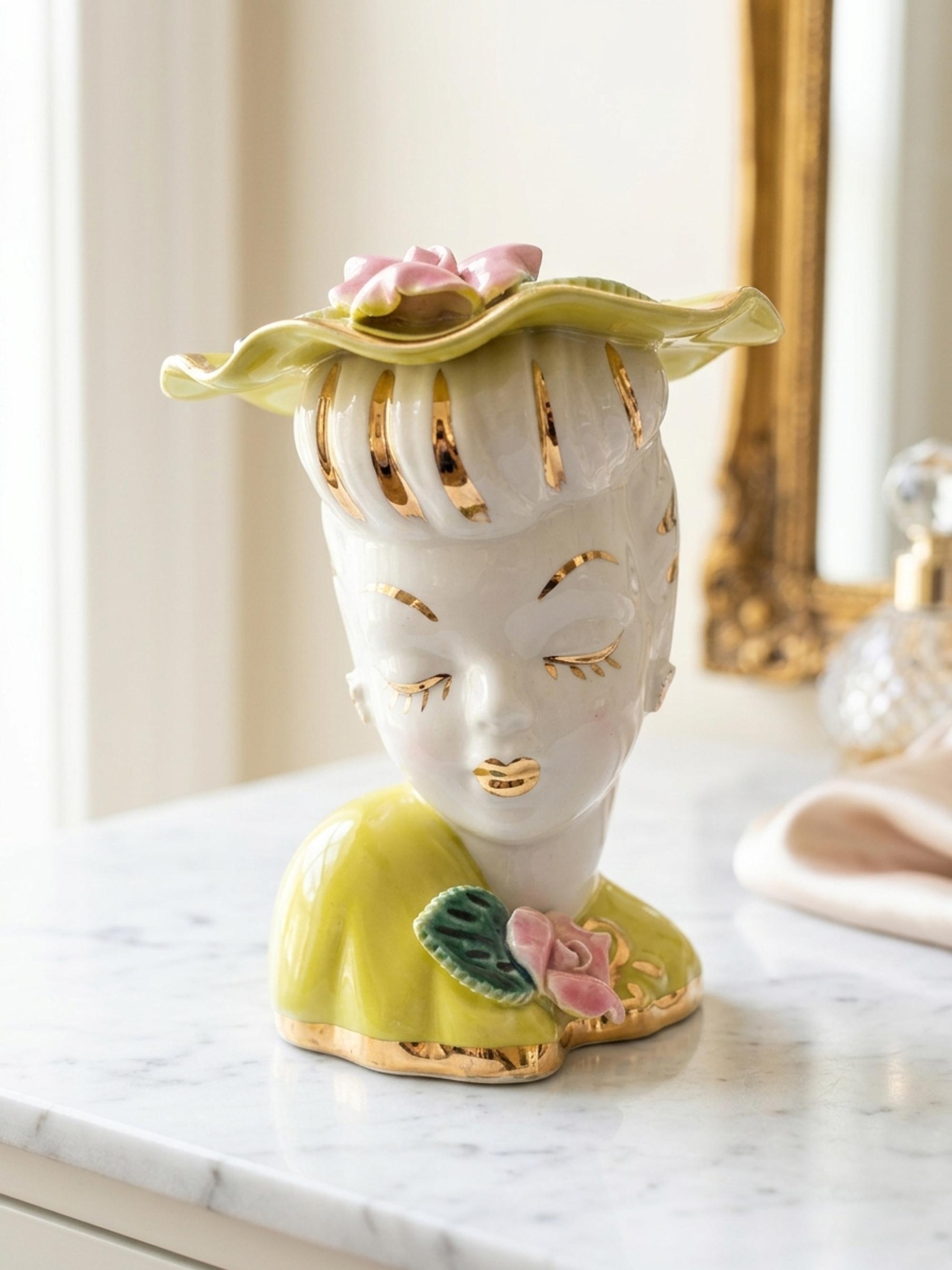 Pink Hat Lady Head Vase - Etsy