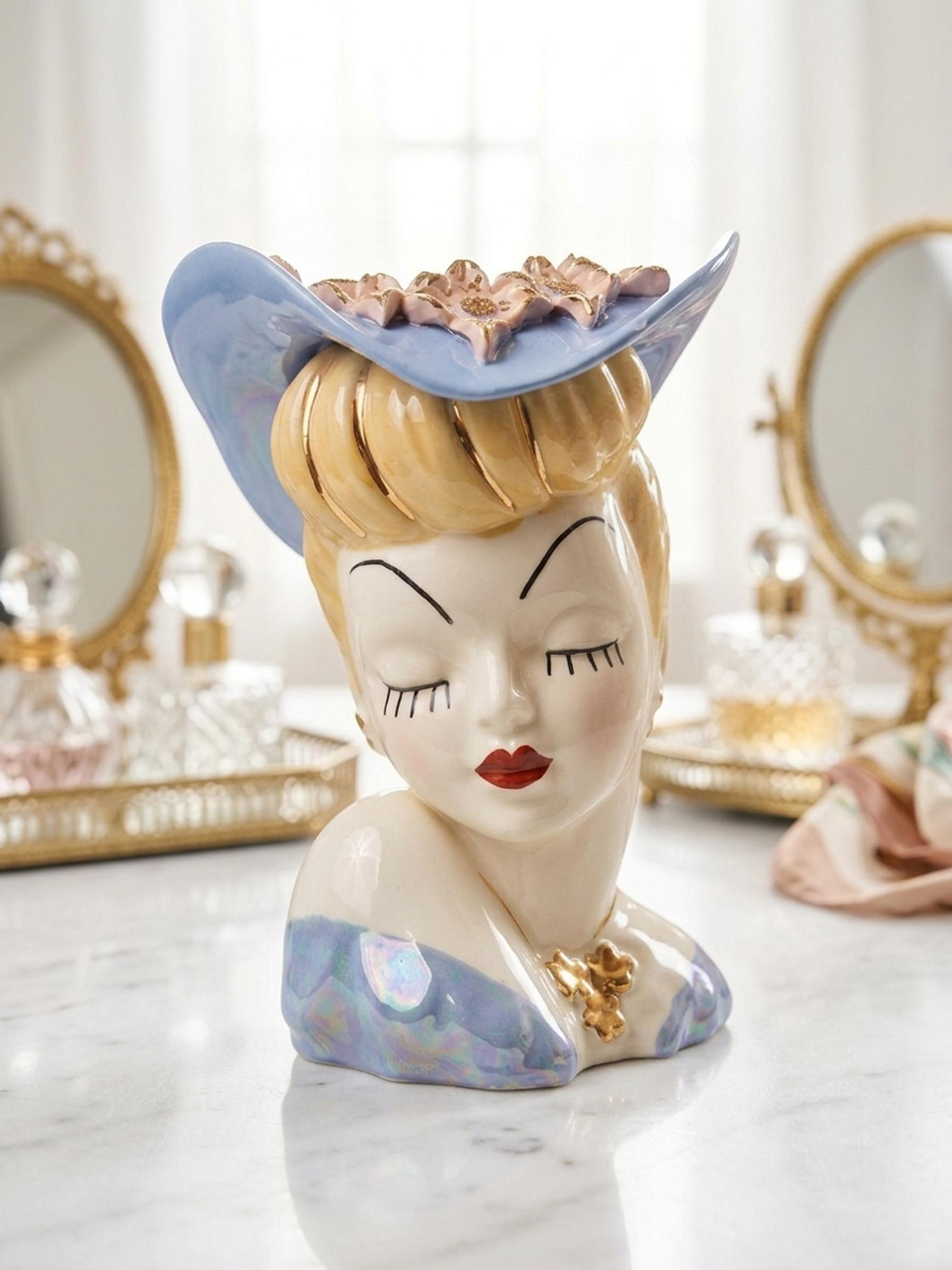 Pink Hat Lady Head Vase - Etsy