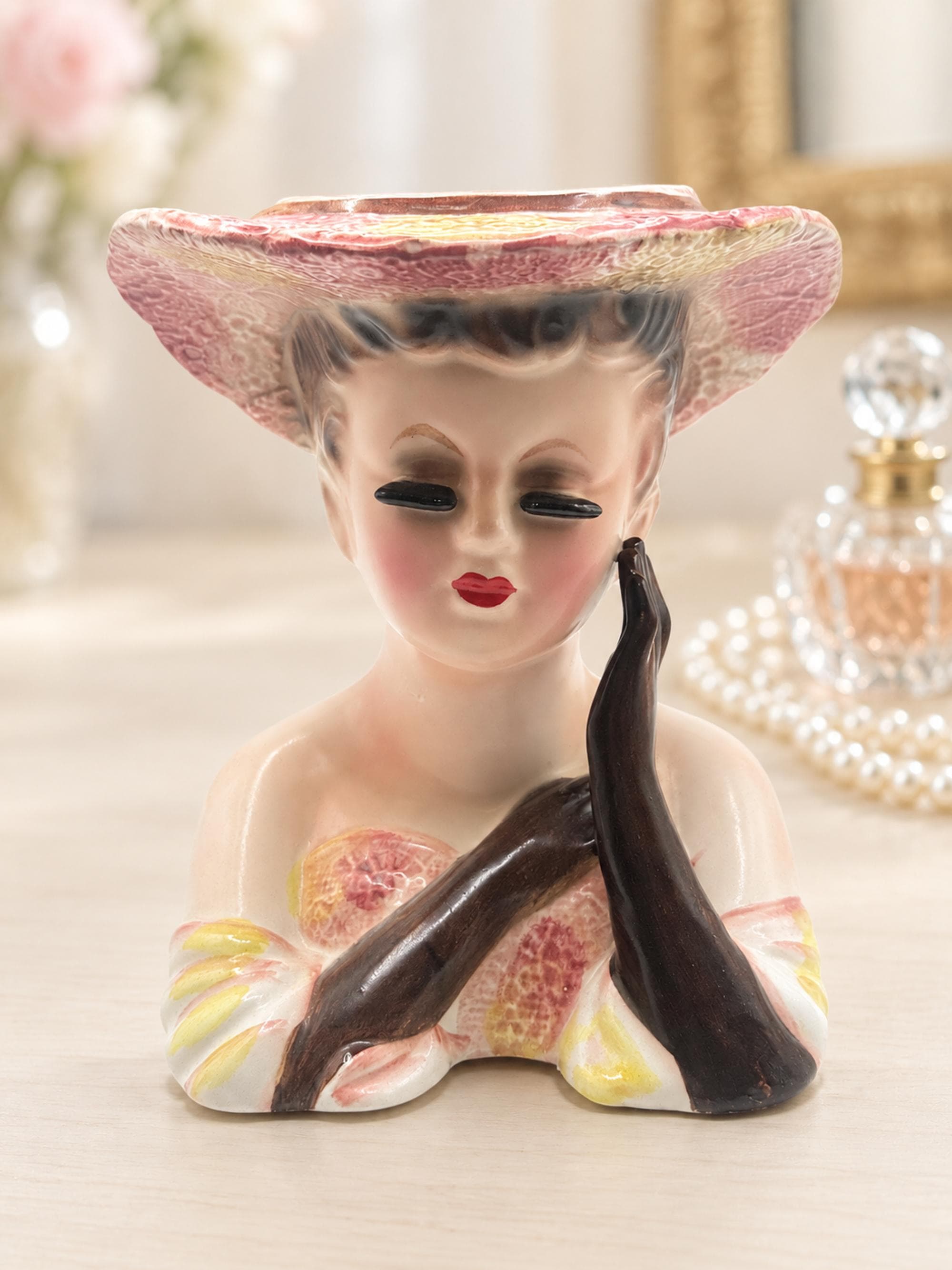 Pink Hat Lady Head Vase - Etsy