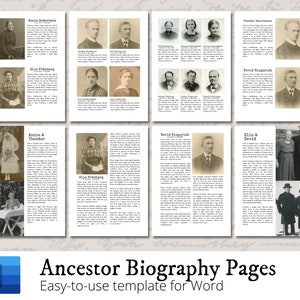 Modèle Word de pages de biographie d'ancêtre au format A4 - généalogie, histoire familiale - généalogie imprimable - modèle Word pour PC, Mac, iPad.