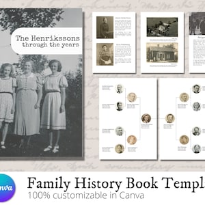 Plantilla de libro de ascendencia familiar tamaño A4 y carta - Genealogía, árbol genealógico, historia familiar - Libro imprimible - Plantilla Canva para PC, Mac, iPad.